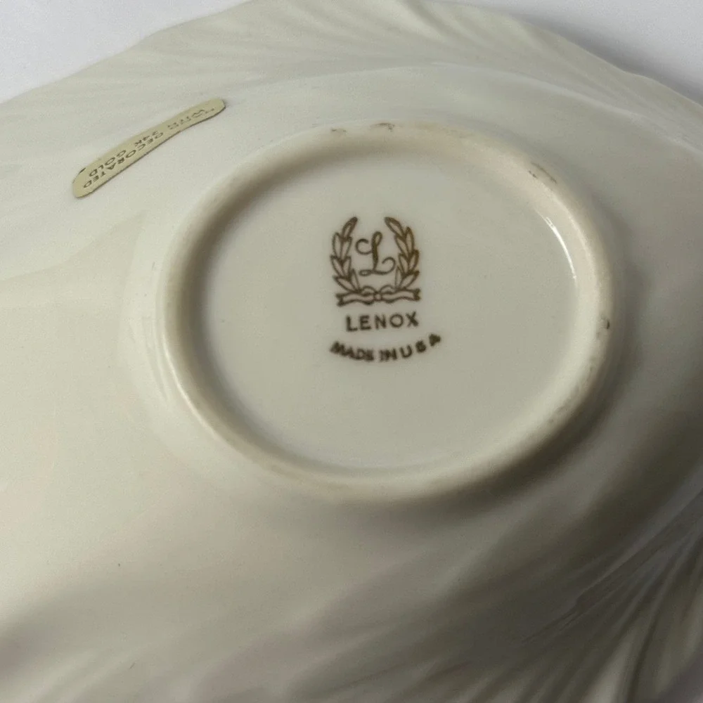 Lenox Dove Collection Open Candy Dish Ivory China 24K Gold Trim Made in USA